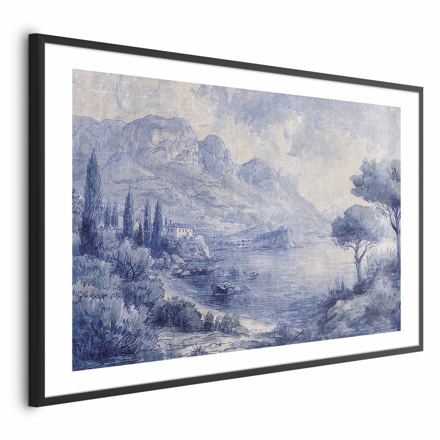 Blue Ink Lake Como Italian Landscape Poster