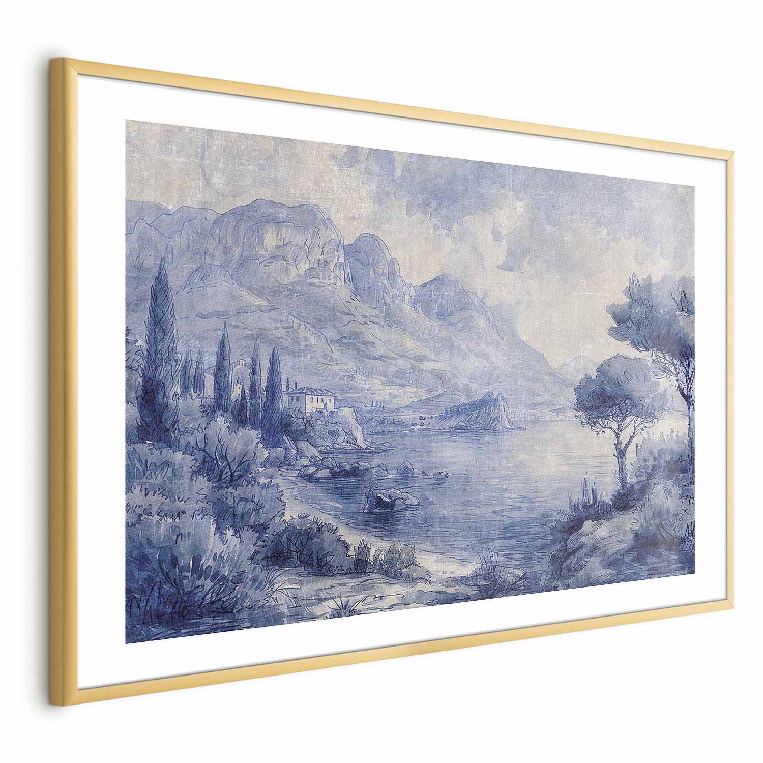 Blue Ink Lake Como Italian Landscape Poster