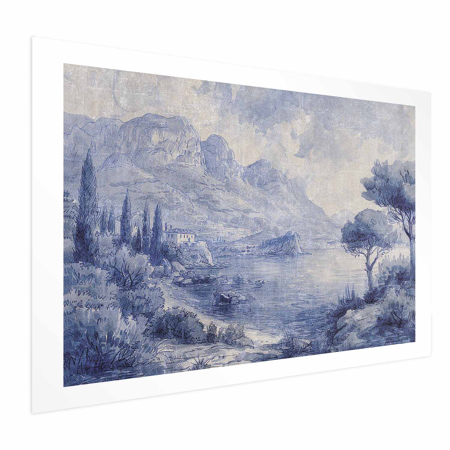 Blue Ink Lake Como Italian Landscape Poster