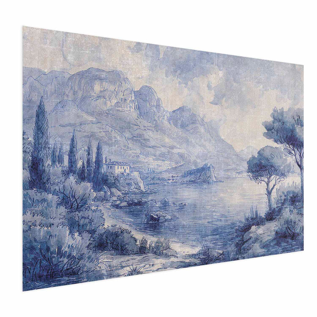 Blue Ink Lake Como Italian Landscape Poster