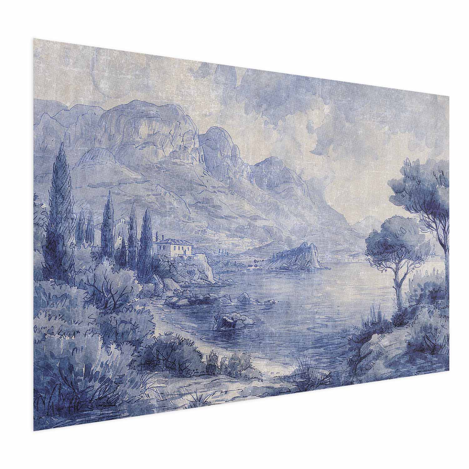 Blue Ink Lake Como Italian Landscape Poster