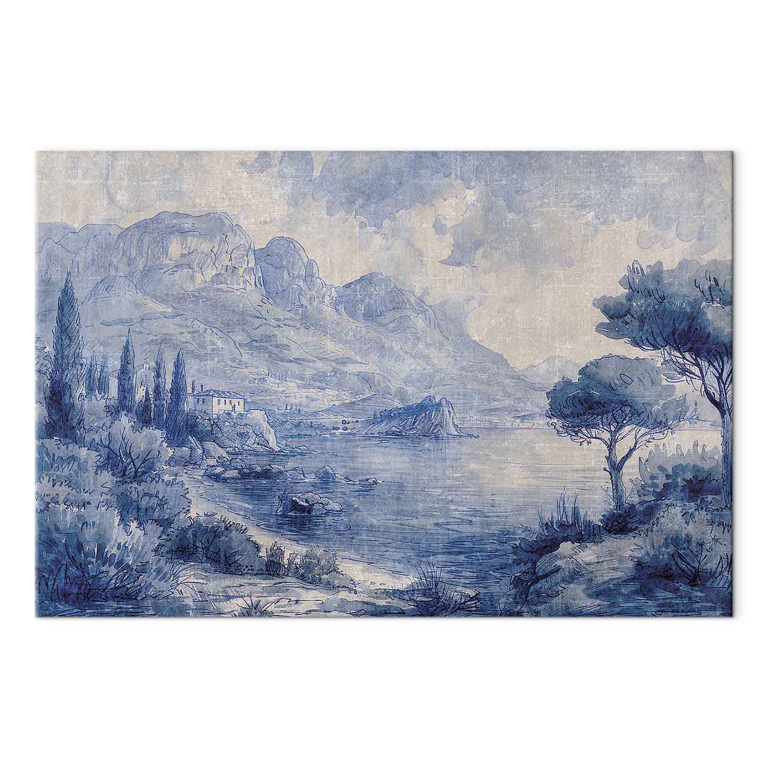 Lake Como Blue Ink Italian Landscape Canvas Print