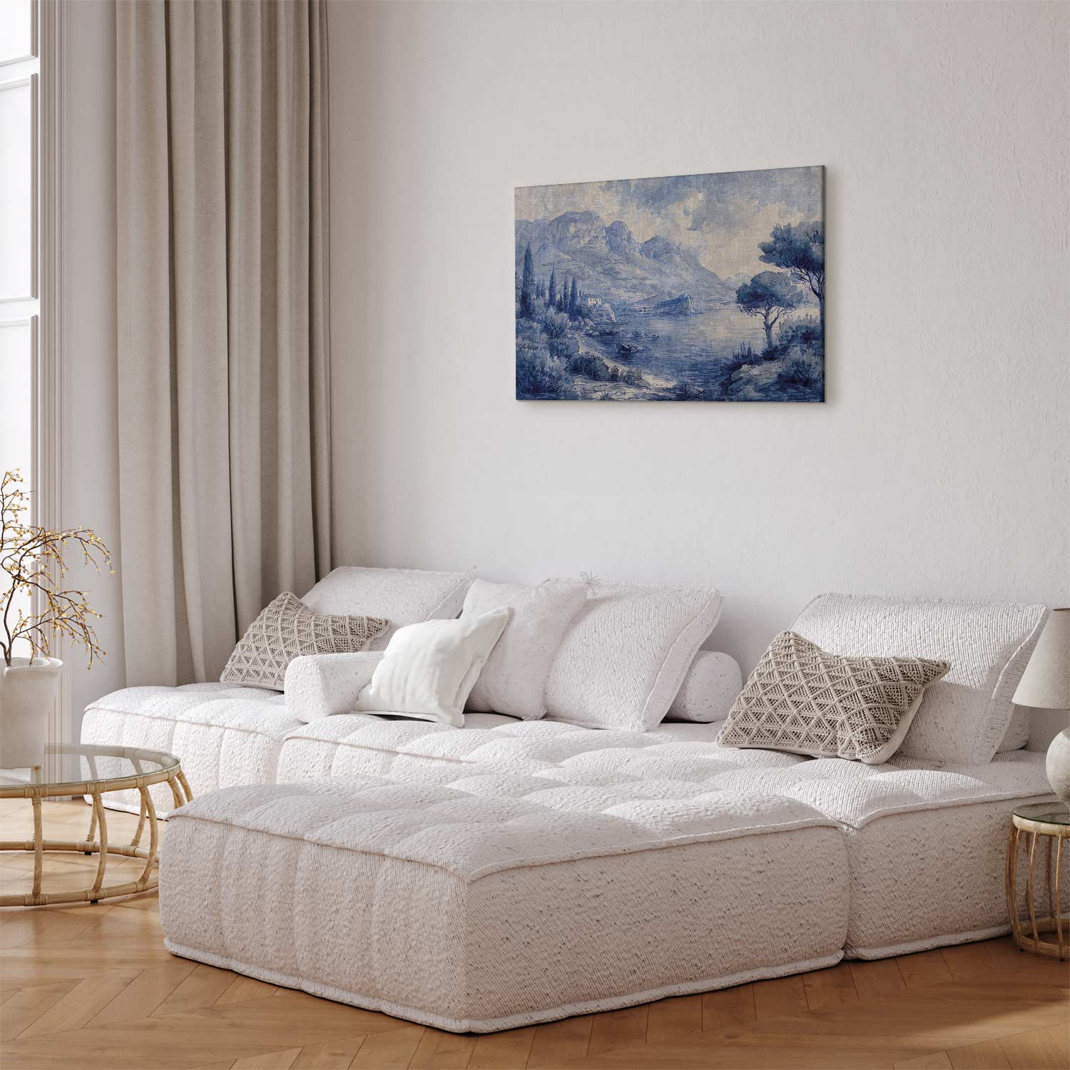 Lake Como Blue Ink Italian Landscape Canvas Print