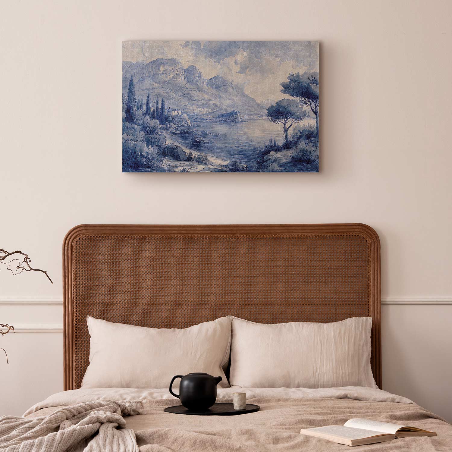 Lake Como Blue Ink Italian Landscape Canvas Print