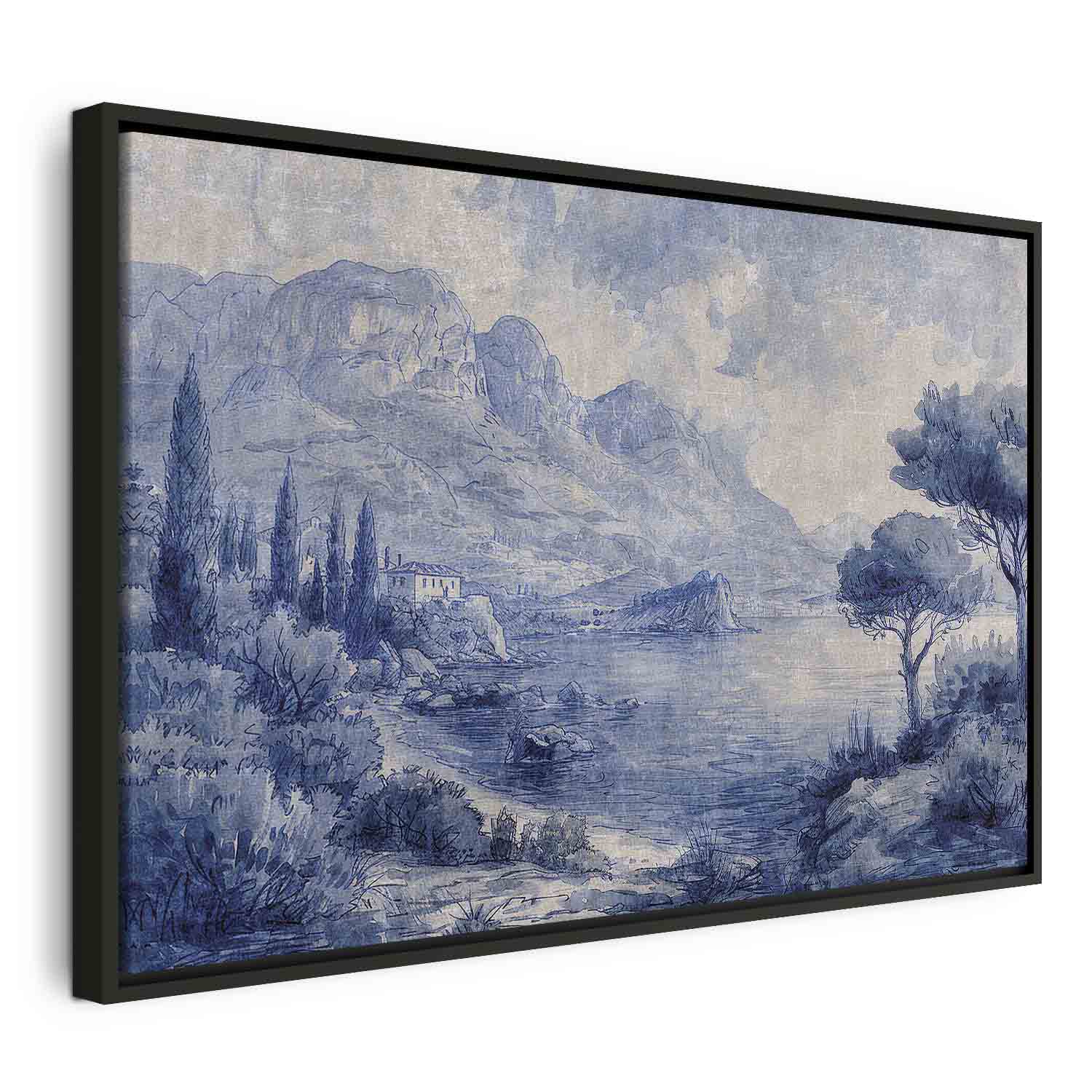 Lake Como Blue Ink Italian Landscape Canvas Print