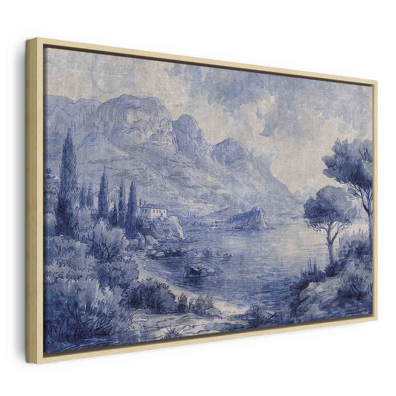Lake Como Blue Ink Italian Landscape Canvas Print