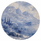 Blue Ink Lake Como Italian Landscape Round Wall Mural
