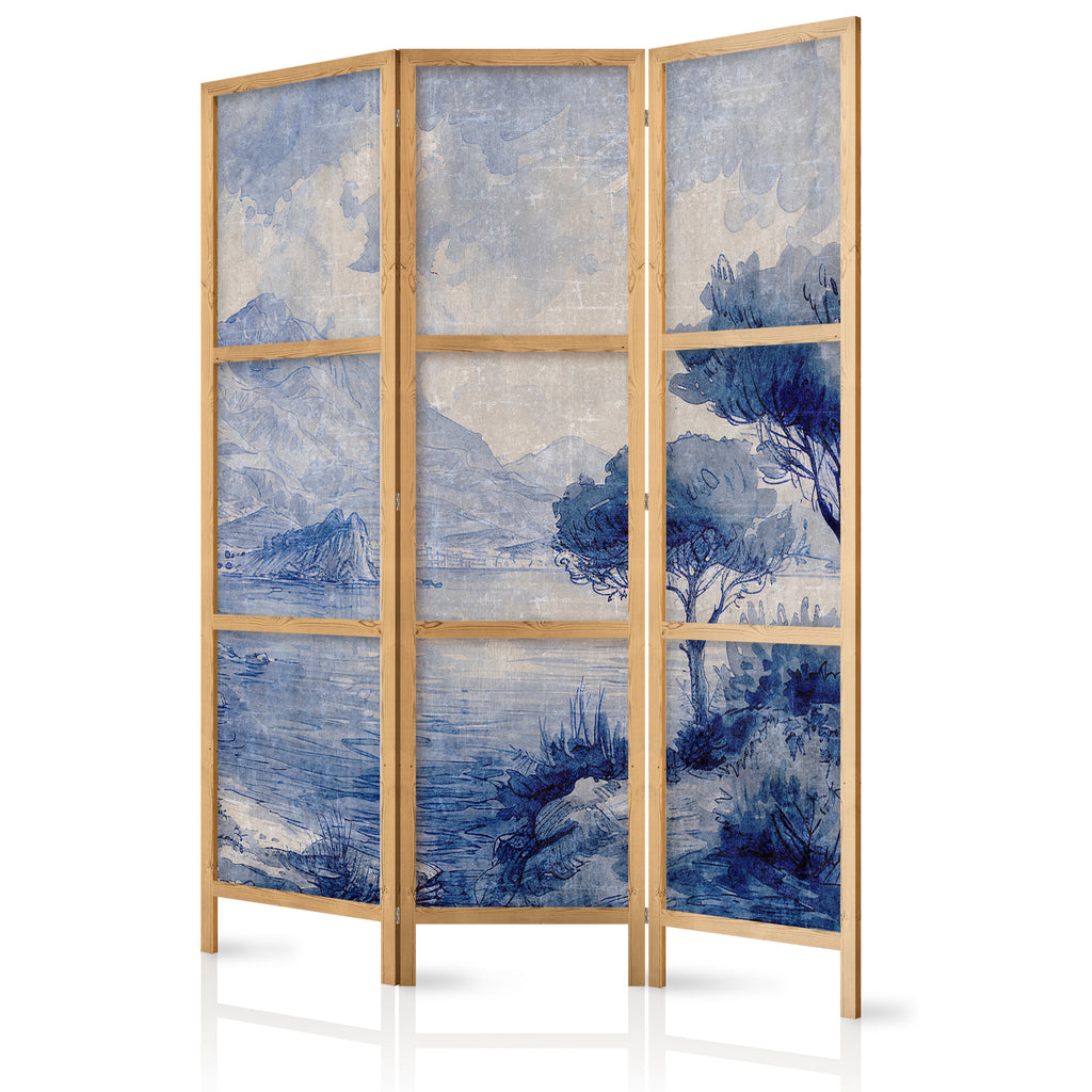 Japanese Room Divider - Italian Landscape in Blue Tones
