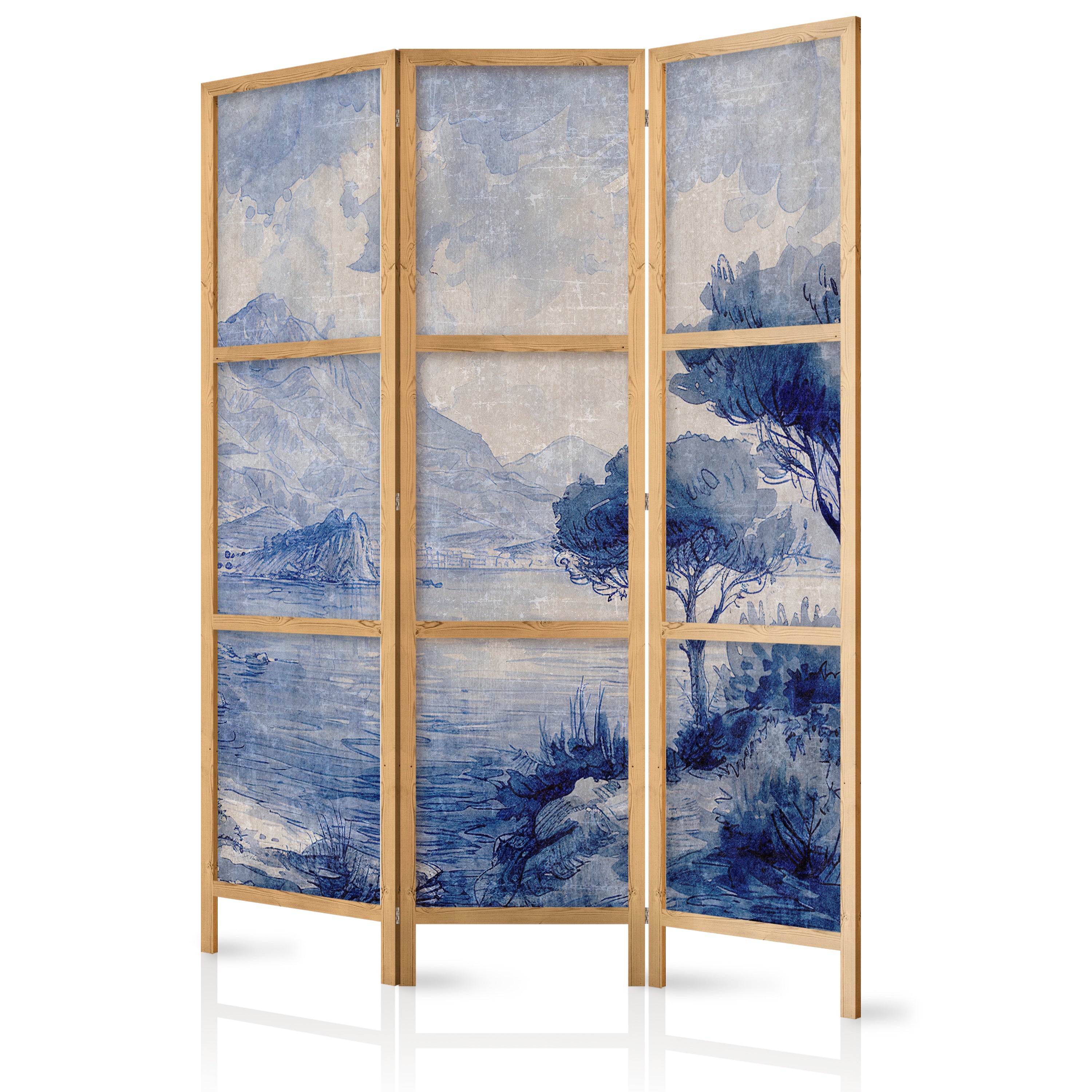 Japanese Room Divider - Italian Landscape in Blue Tones