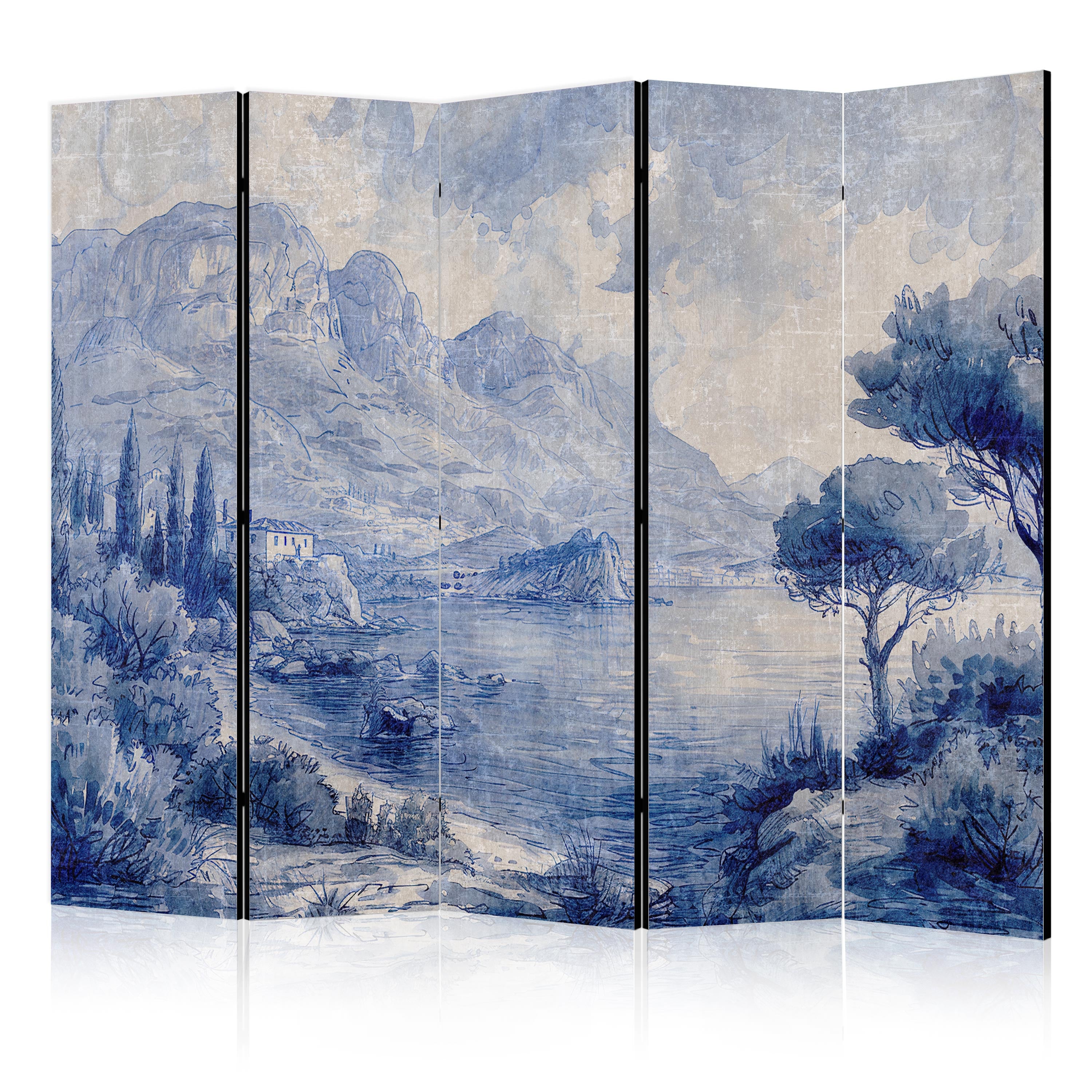 Room Divider Italian Landscape Lake Como Painted in Blue