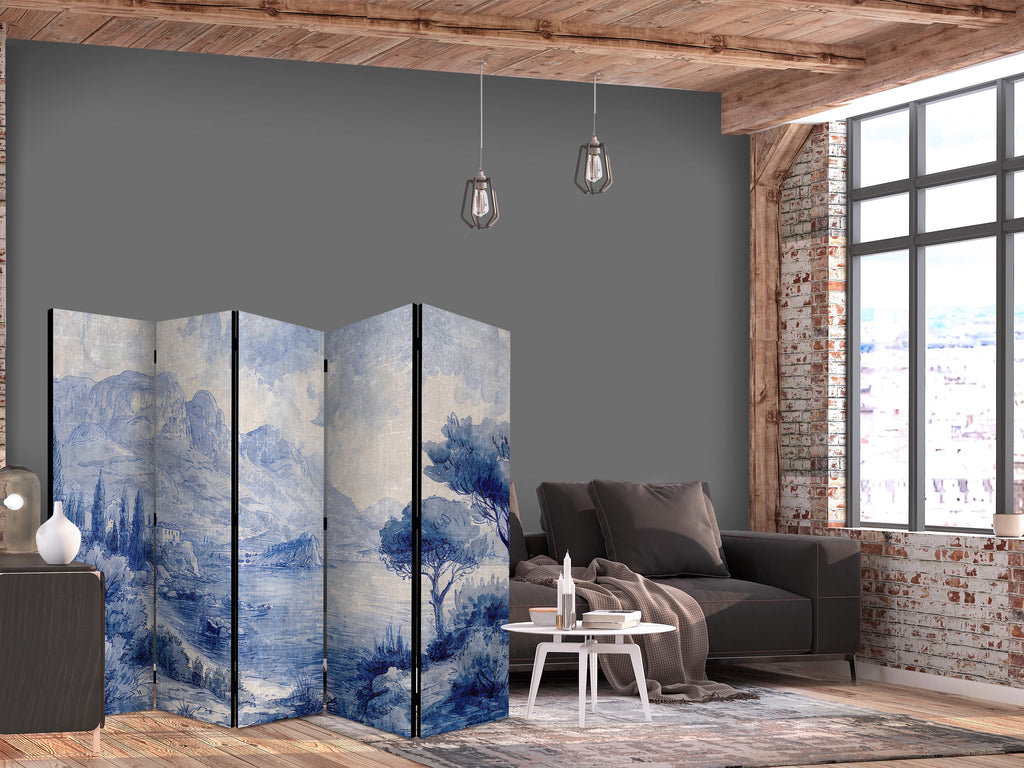 Room Divider Italian Landscape Lake Como Painted in Blue