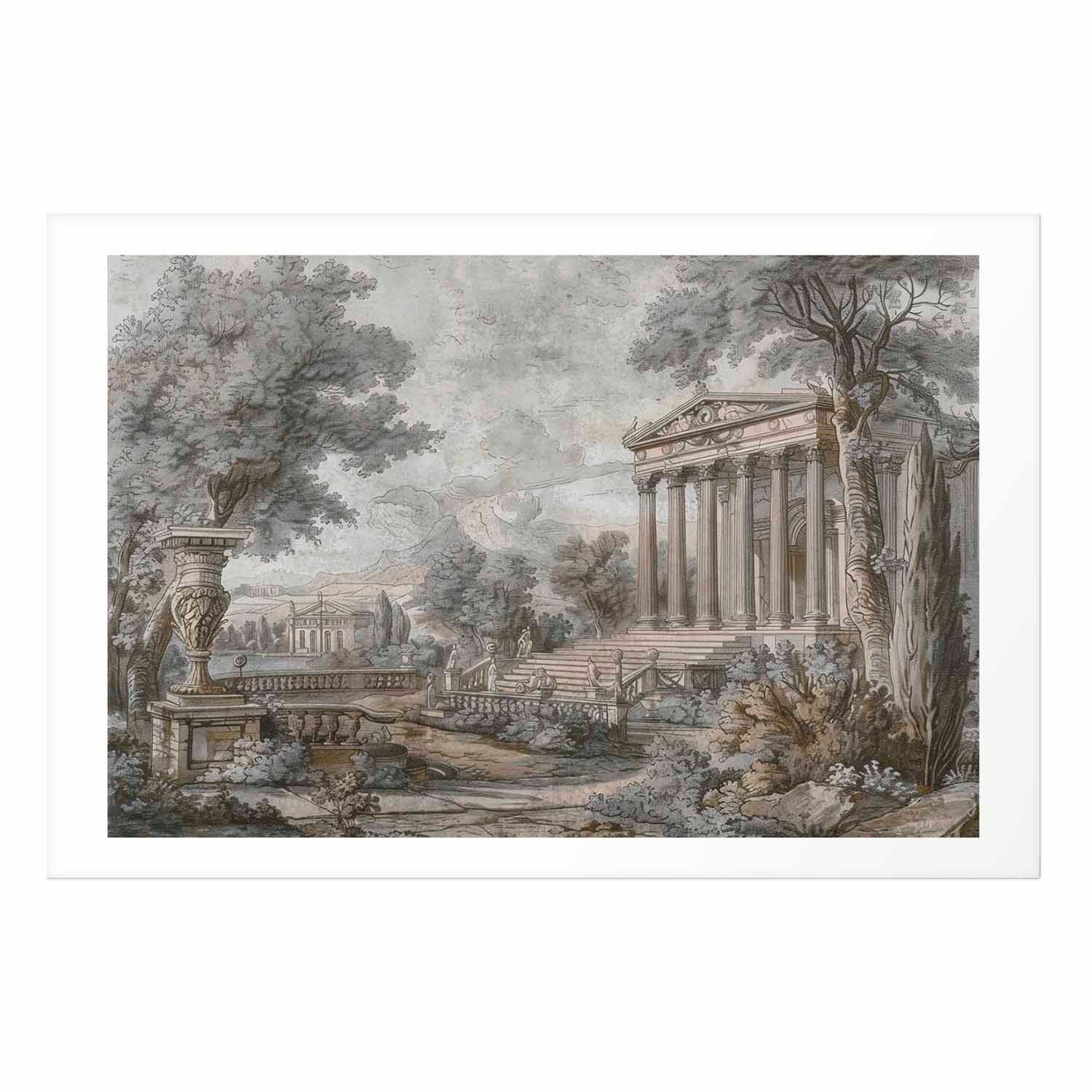 Muted Greek Temple on Hill Architecture Poster