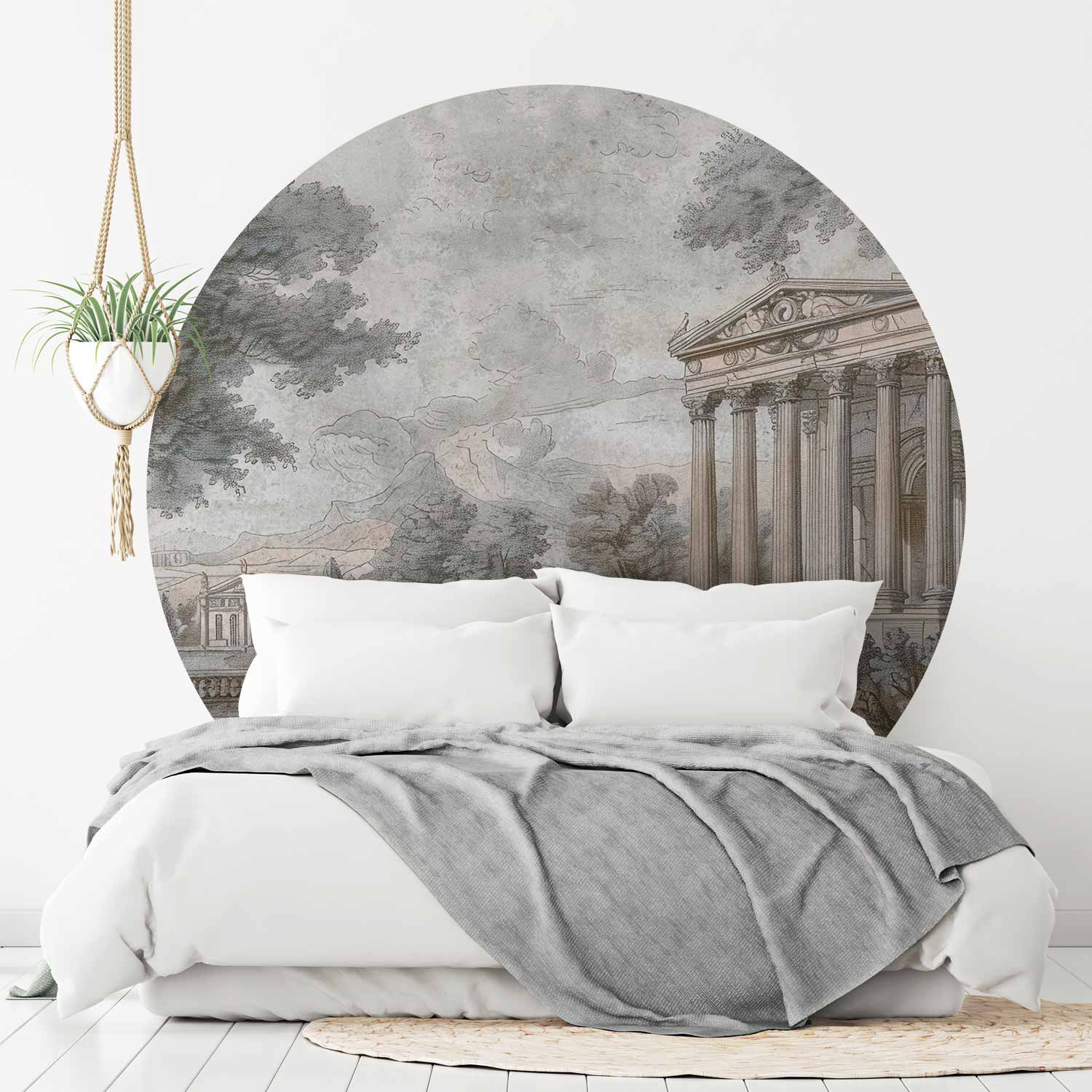 Greek Temple on a Hill Vintage Round Wall Mural