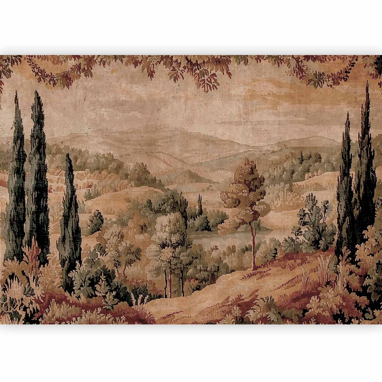 Mediterranean Hill and Lake Vintage Tapestry Wall Mural