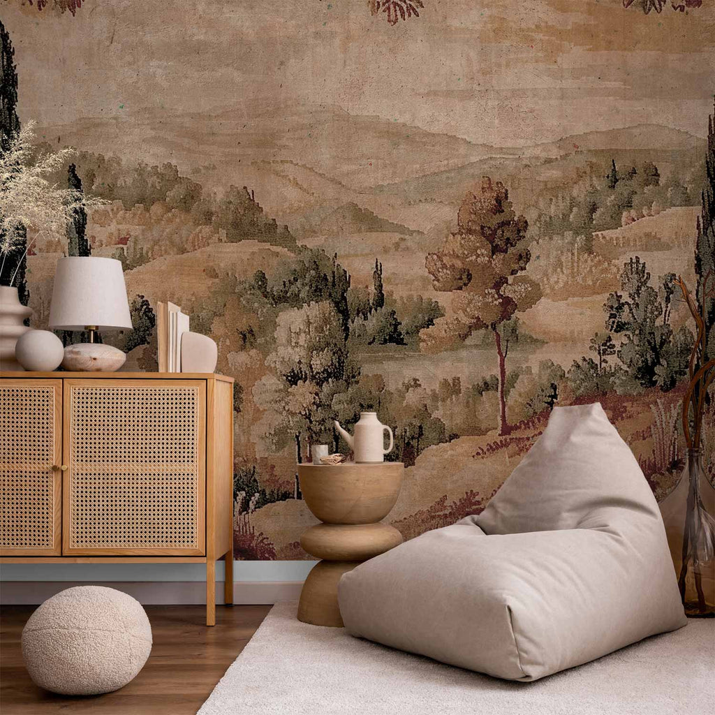 Mediterranean Hill and Lake Vintage Tapestry Wall Mural