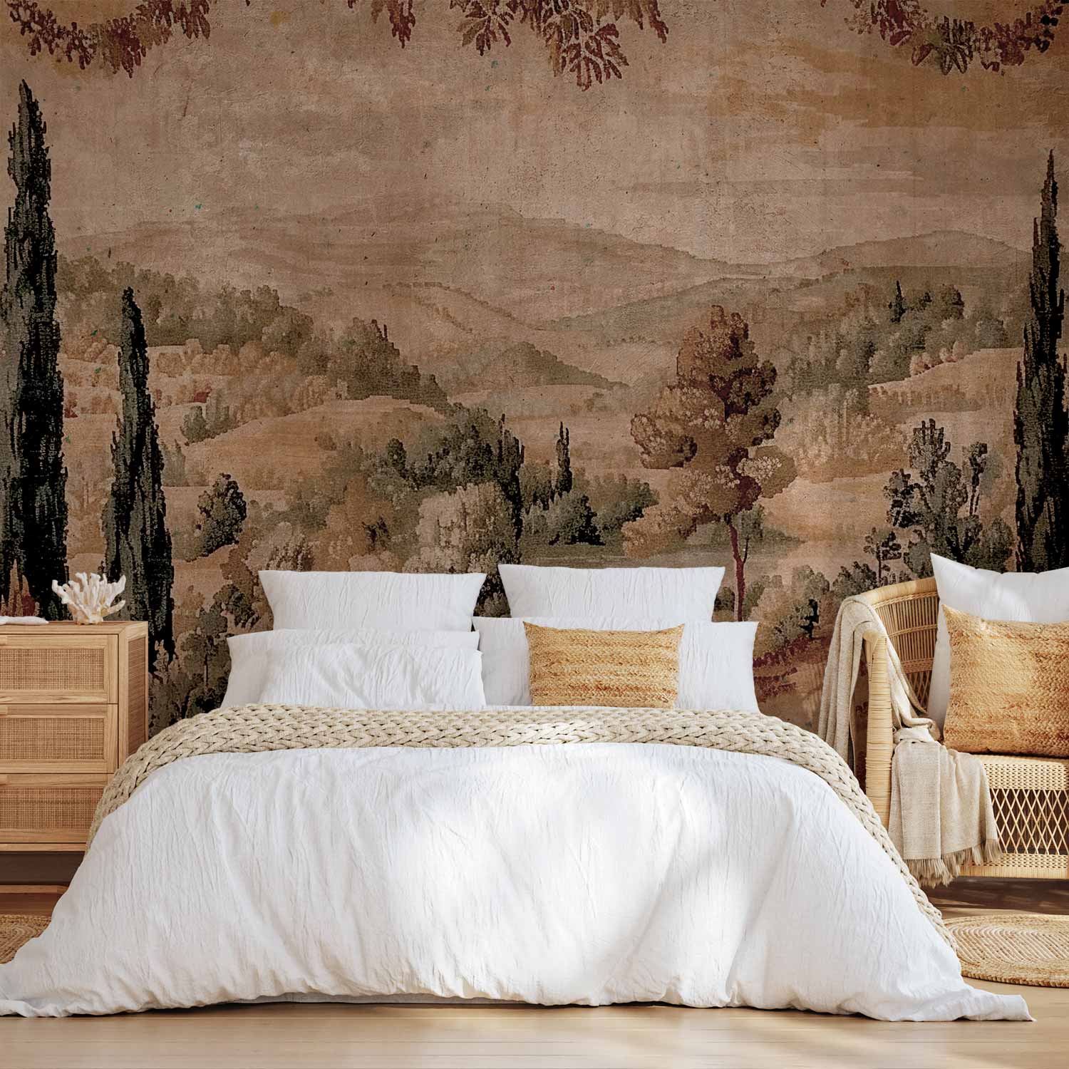 Mediterranean Hill and Lake Vintage Tapestry Wall Mural