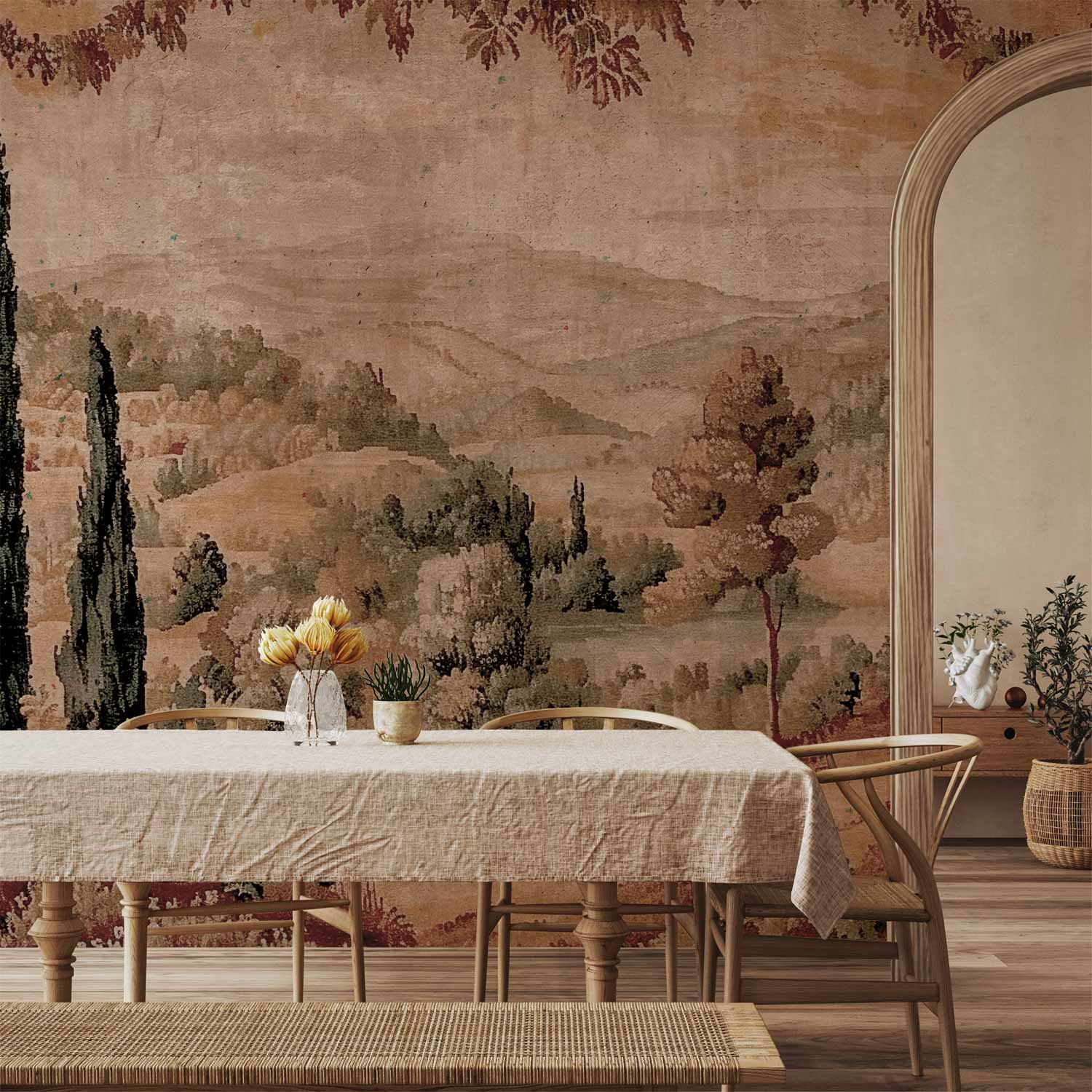 Mediterranean Hill and Lake Vintage Tapestry Wall Mural