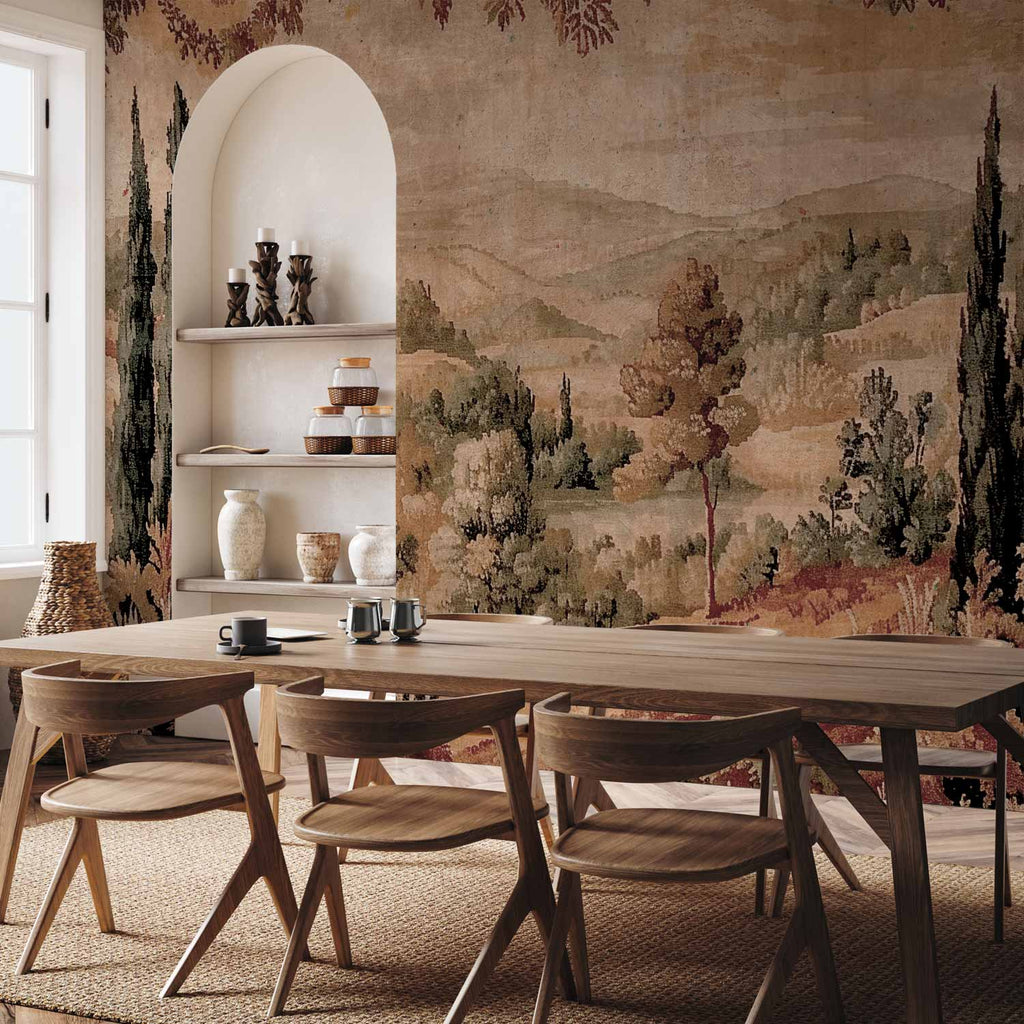 Mediterranean Hill and Lake Vintage Tapestry Wall Mural