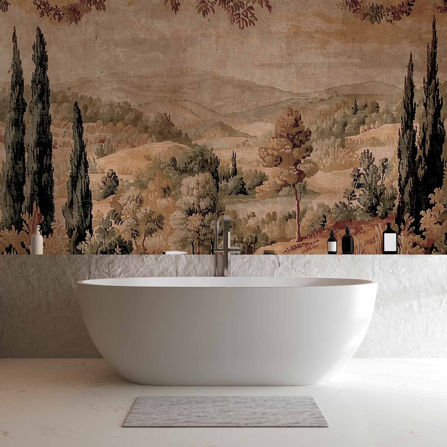 Mediterranean Hill and Lake Vintage Tapestry Wall Mural