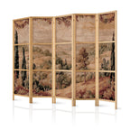 Japanese Room Divider - 5-Panel Landscape with Cypresses