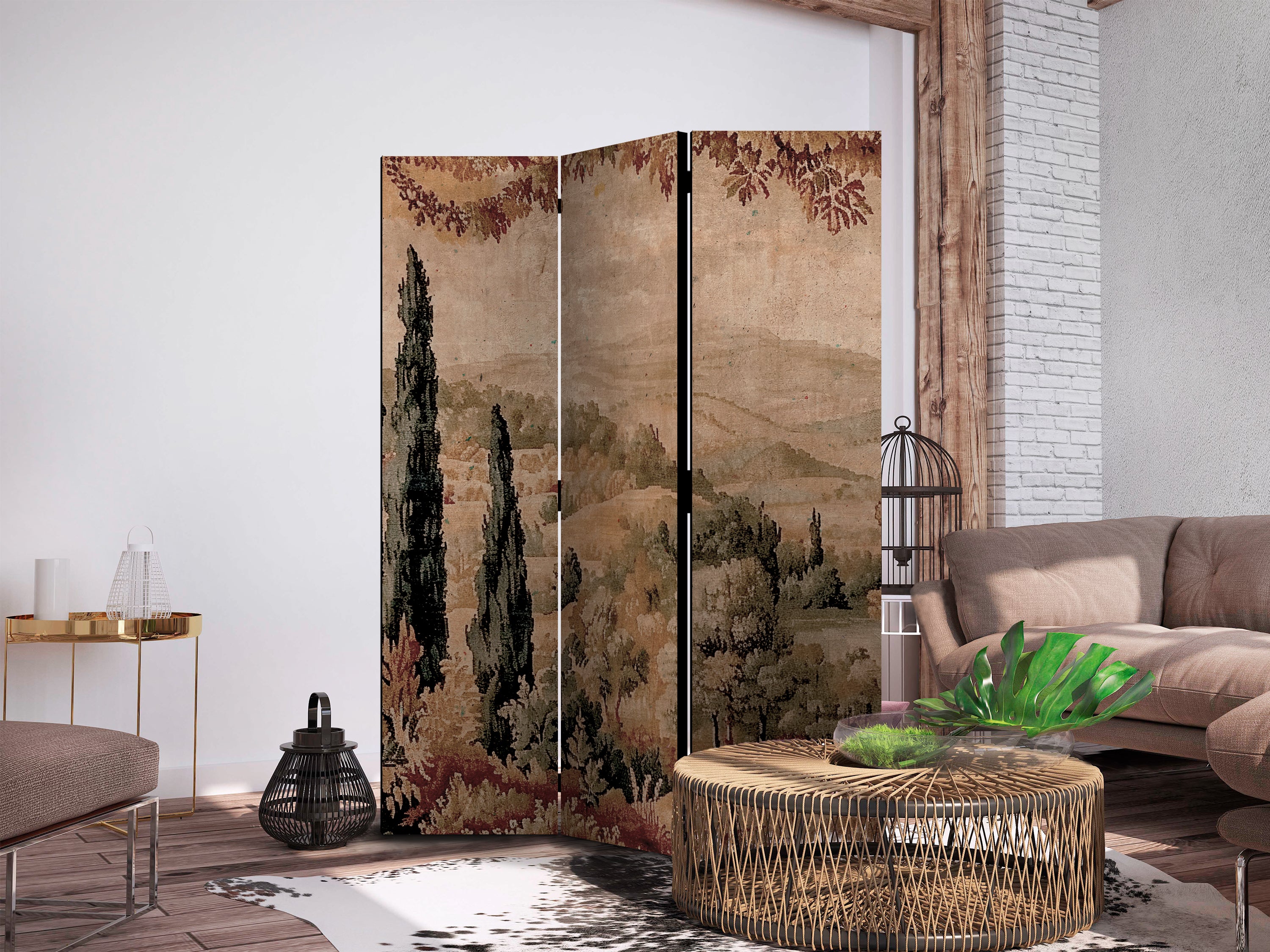Room Divider - Landscape with Cypresses - Old Tapestry with Mediterranean Vegetation