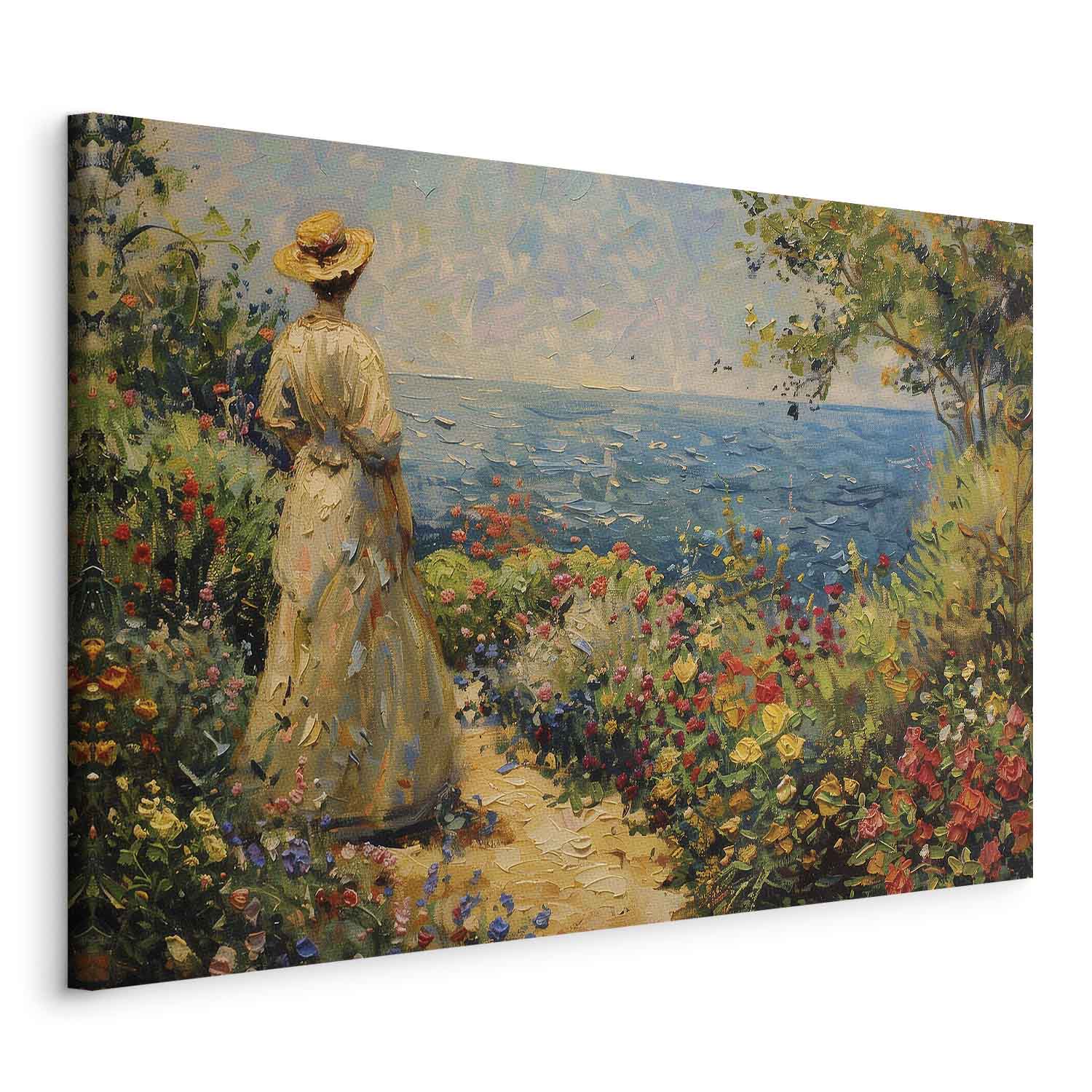 Pensive Woman Nostalgic Impression DIY Large Canvas Print