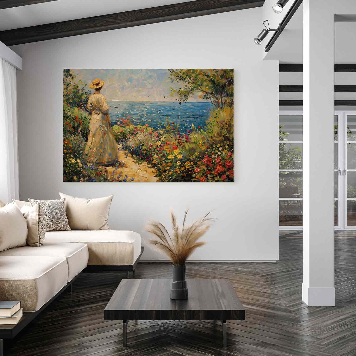 Pensive Woman Nostalgic Impression DIY Large Canvas Print