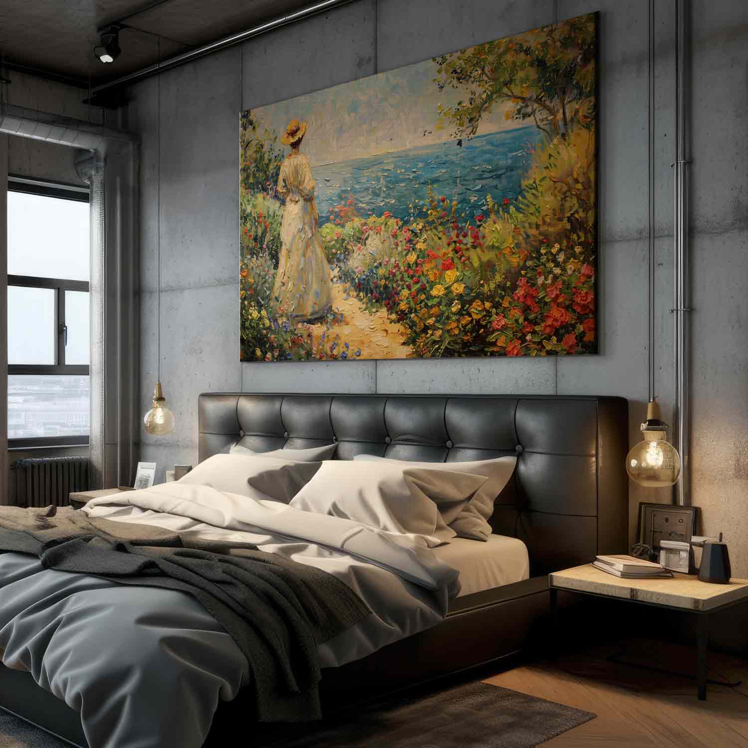 Pensive Woman Nostalgic Impression DIY Large Canvas Print