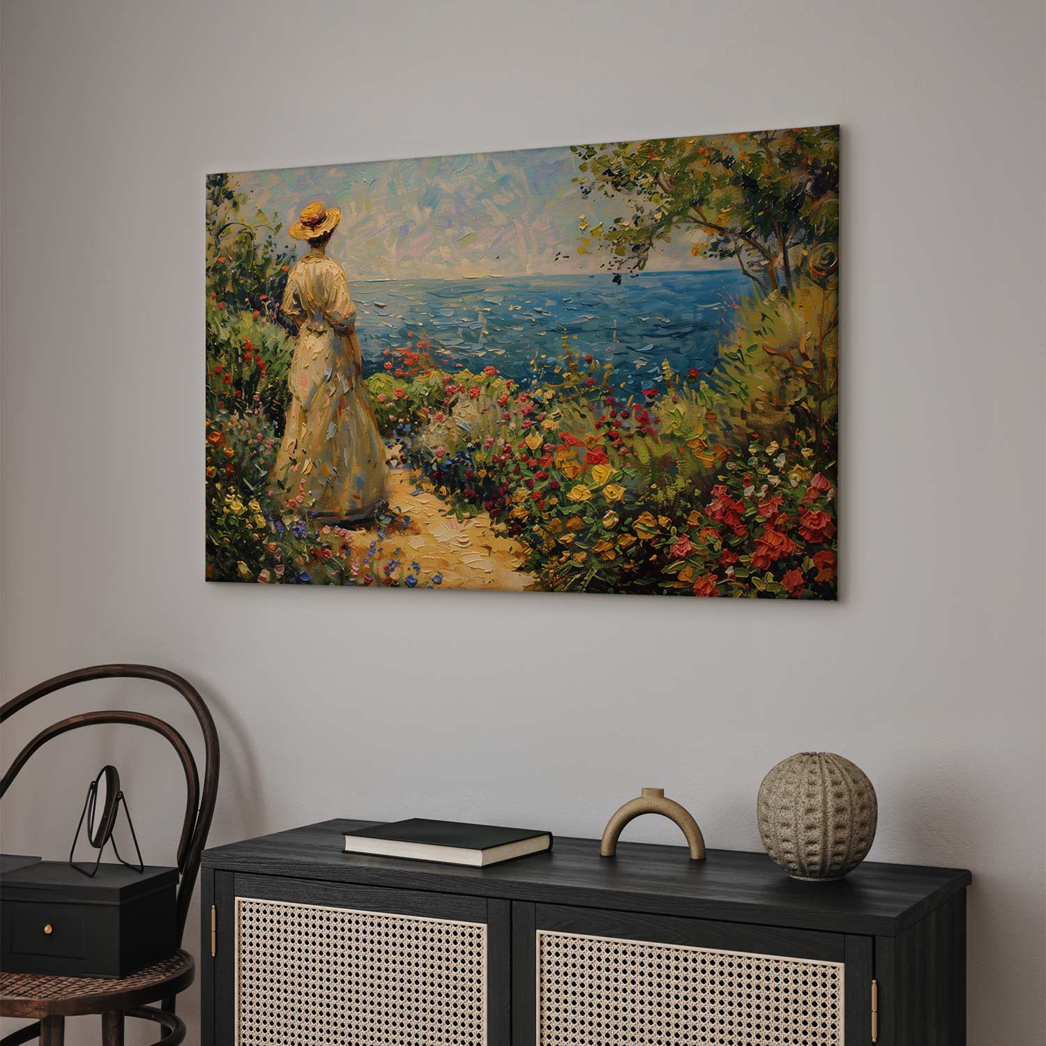 Pensive Woman Nostalgic Impression Canvas Print