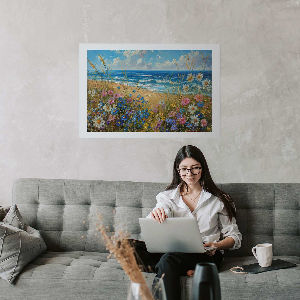 Wildflower Seascape Rough Sea View Poster