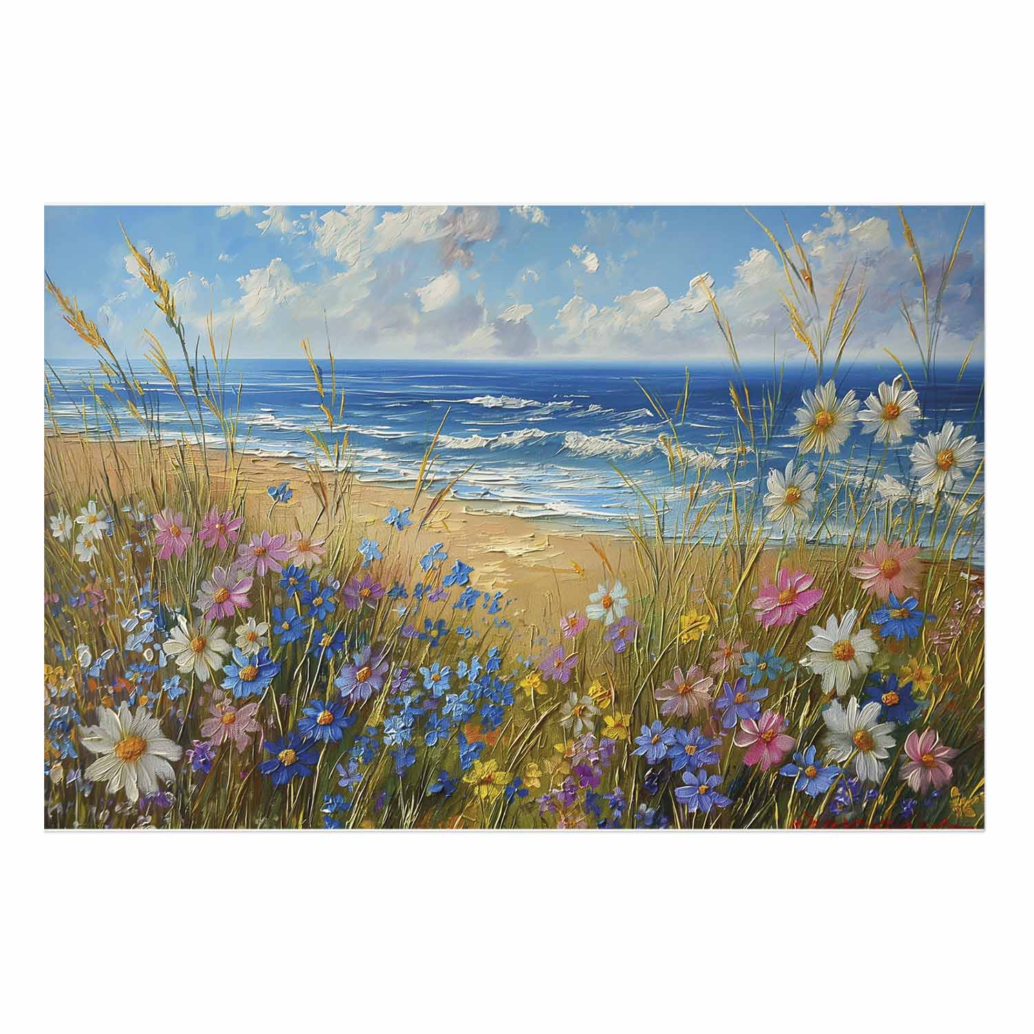Wildflower Seascape Rough Sea View Poster