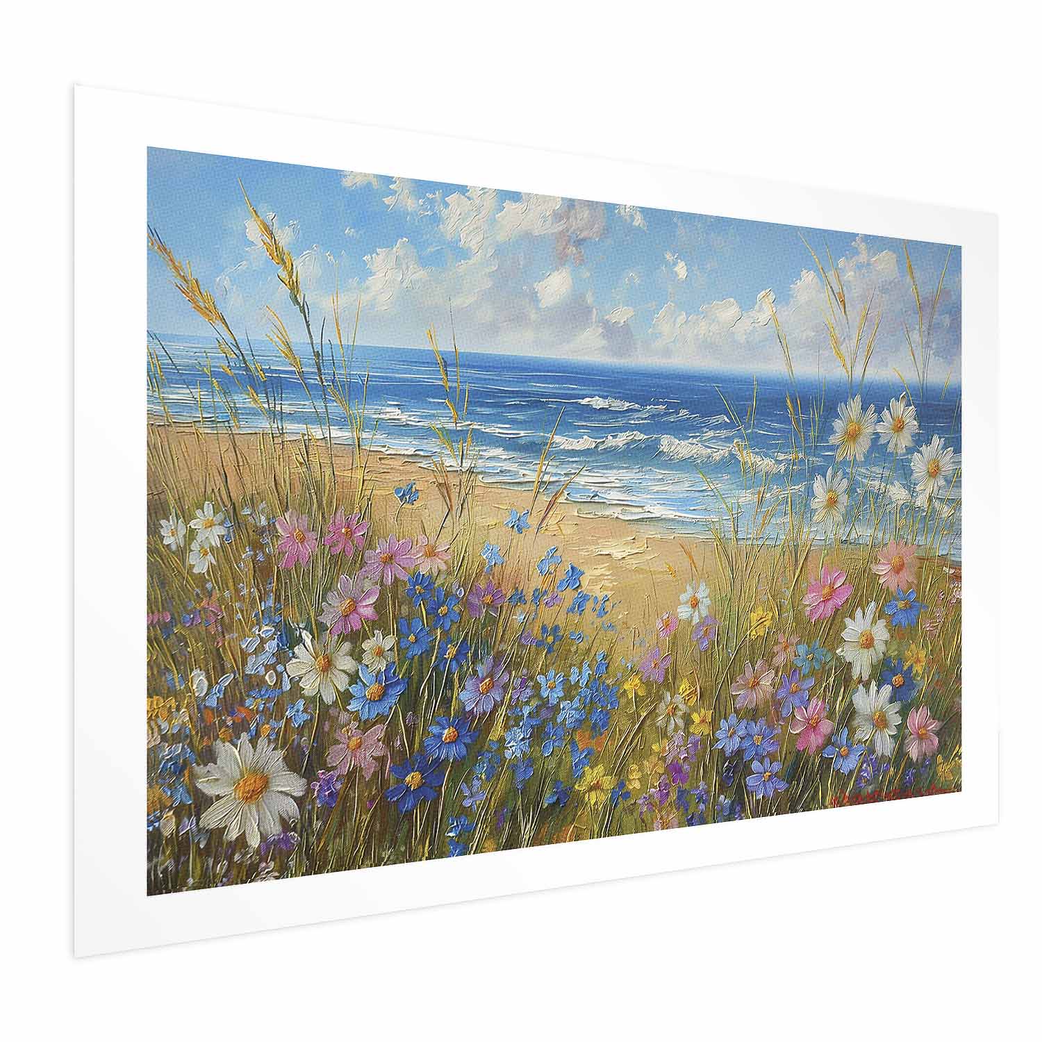 Wildflower Seascape Rough Sea View Poster