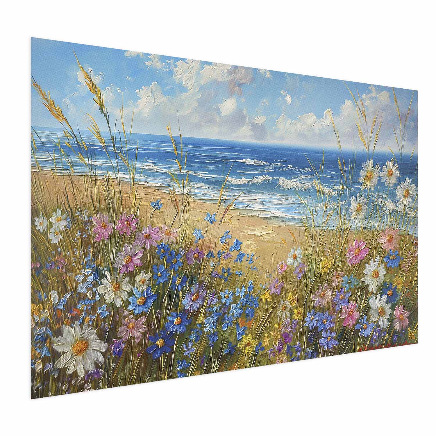 Wildflower Seascape Rough Sea View Poster