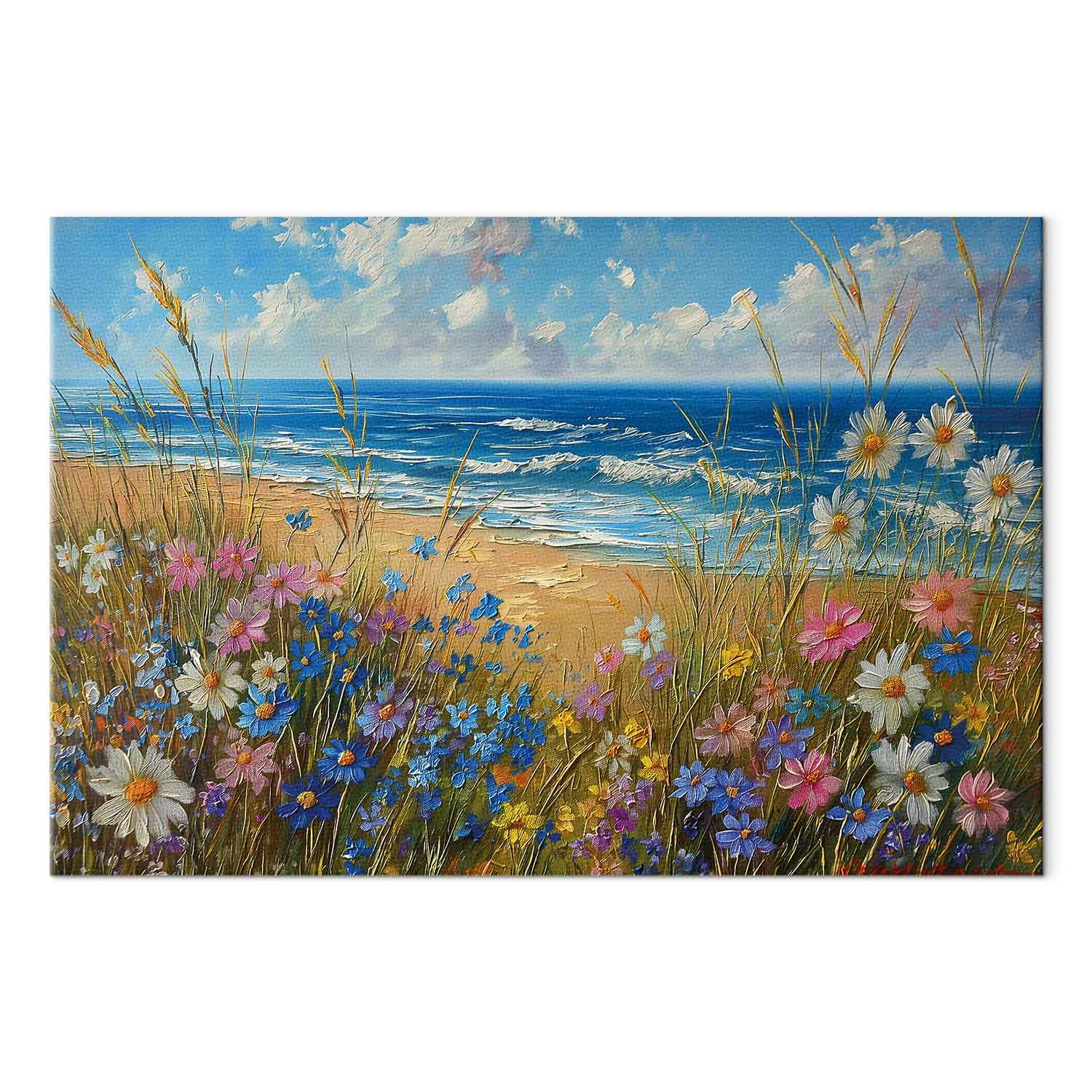 Wildflower Seascape Rough Sea Canvas Print