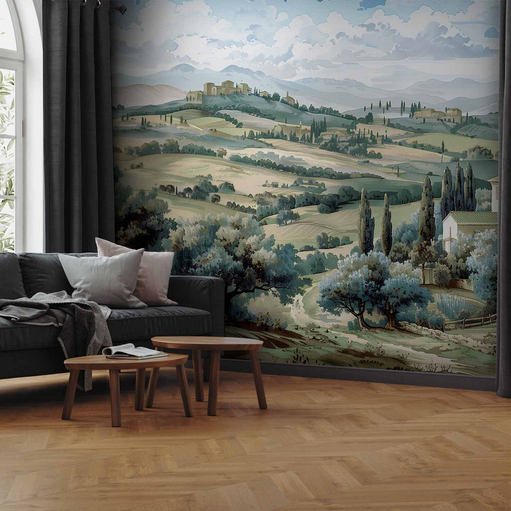 Wall Mural Landscape with Green Fields and Trees Tuscan Sunny View