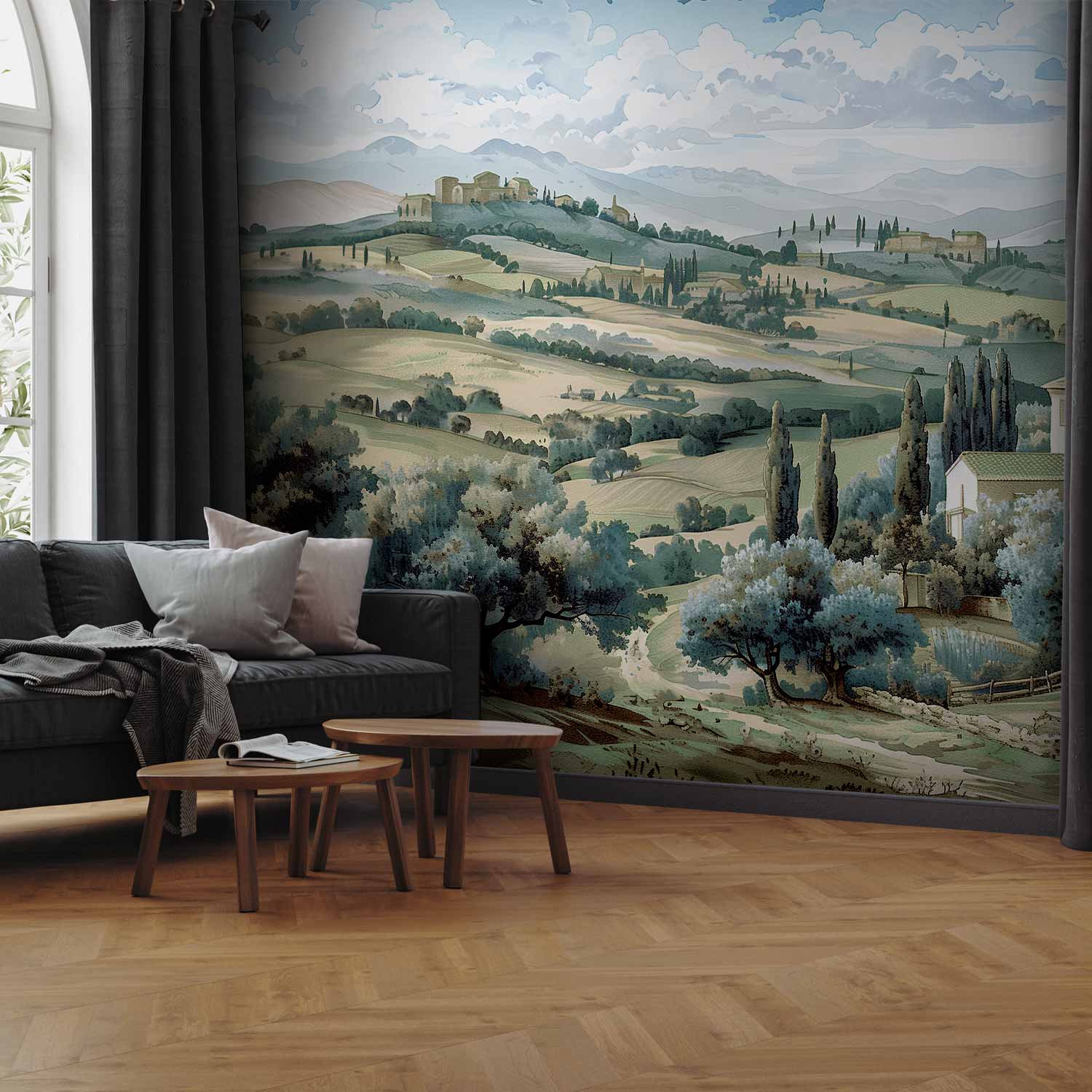 Wall Mural Landscape with Green Fields and Trees Tuscan Sunny View