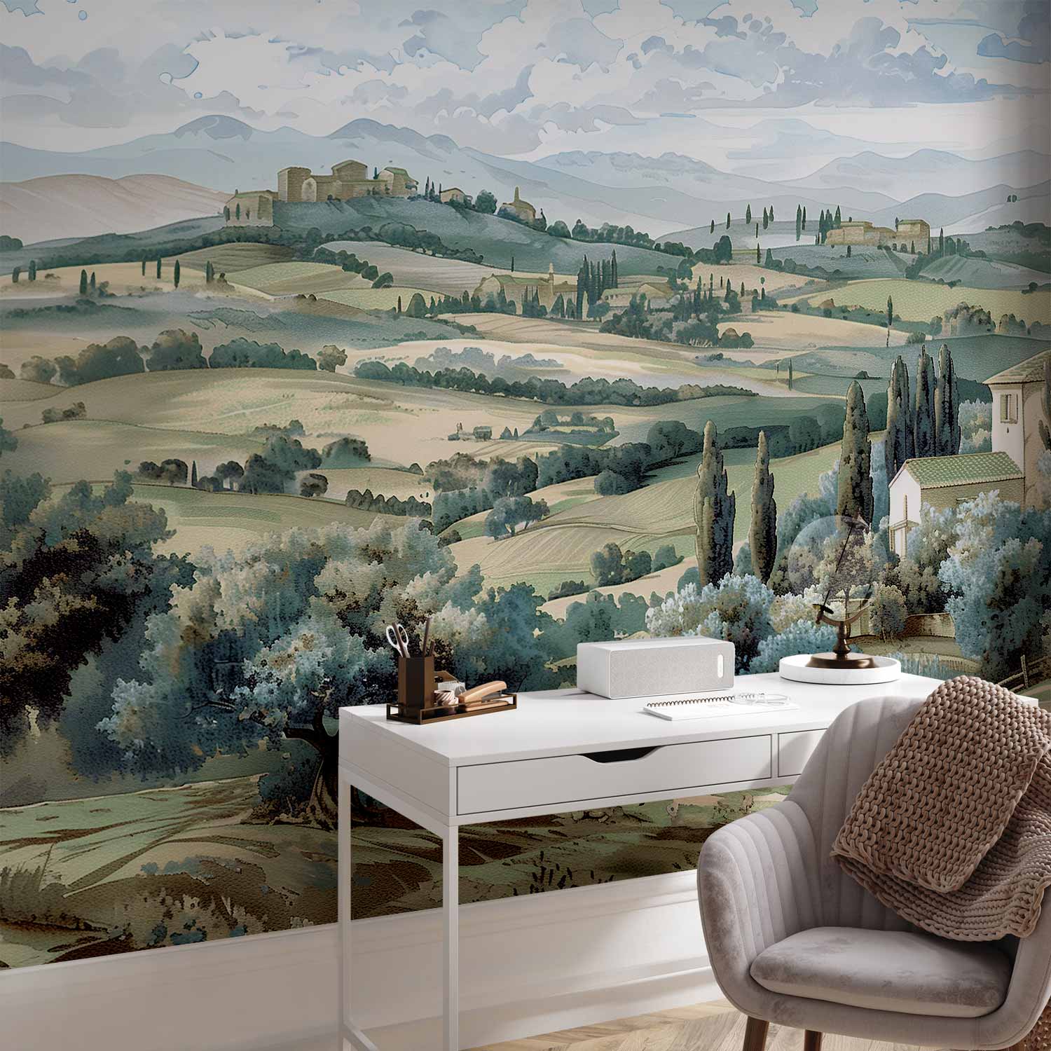 Tuscan Green Fields Landscape Wall Mural