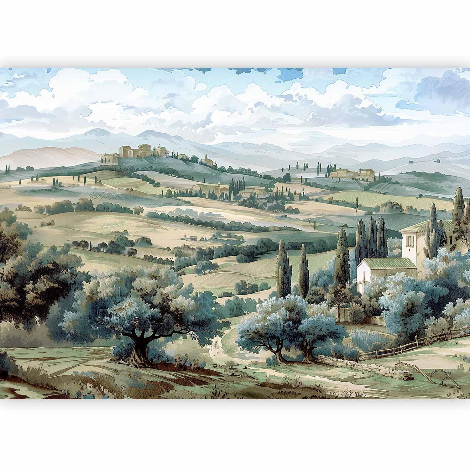 Wall Mural Landscape with Green Fields and Trees Tuscan Sunny View