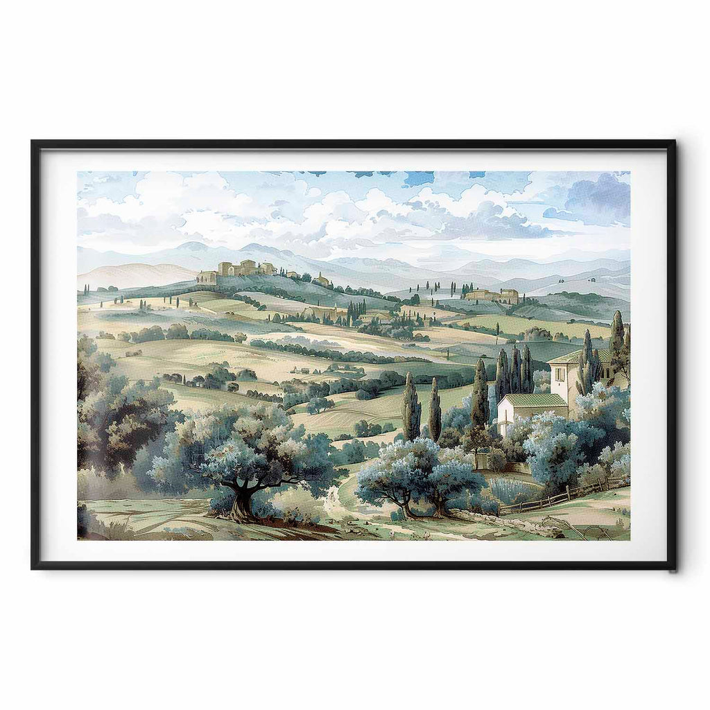 Sunny Green Fields Italian Landscape Poster