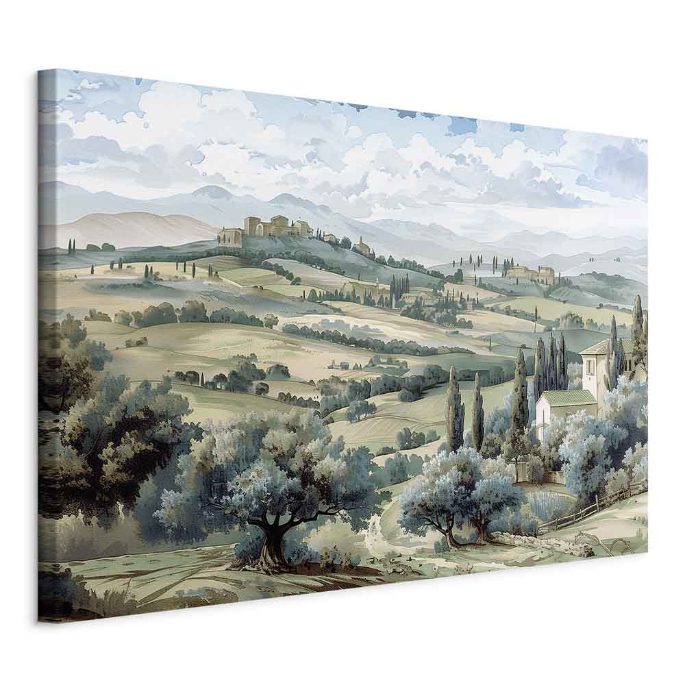 Canvas Print - Landscape with Green Fields and Trees Tuscan Sunny View