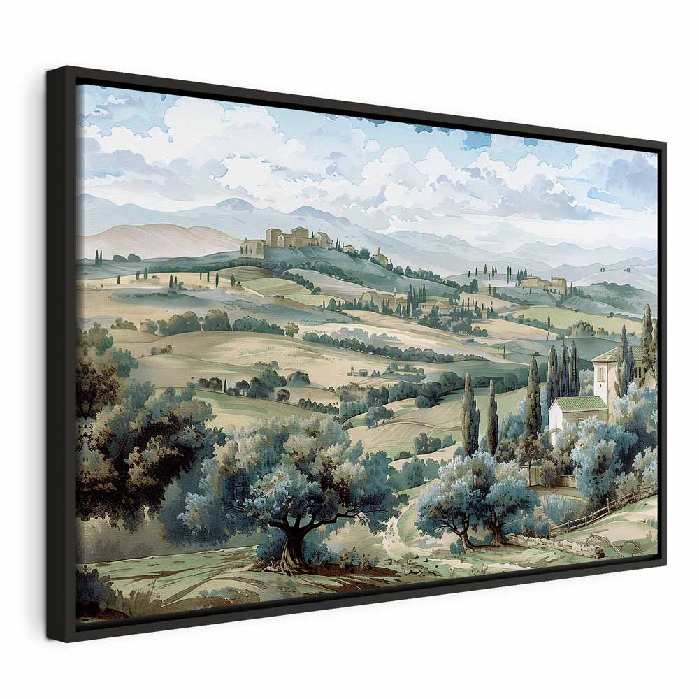 Canvas Print - Landscape with Green Fields and Trees Tuscan Sunny View