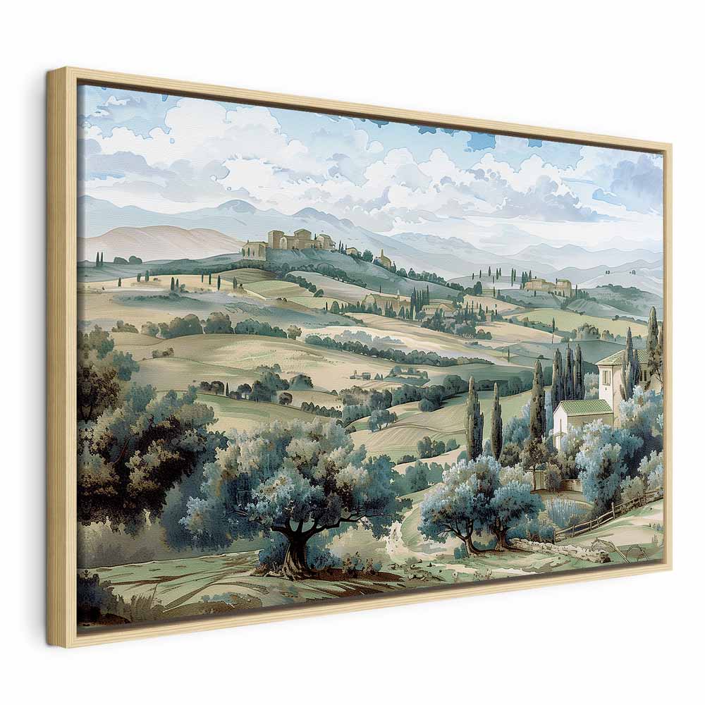 Canvas Print - Landscape with Green Fields and Trees Tuscan Sunny View