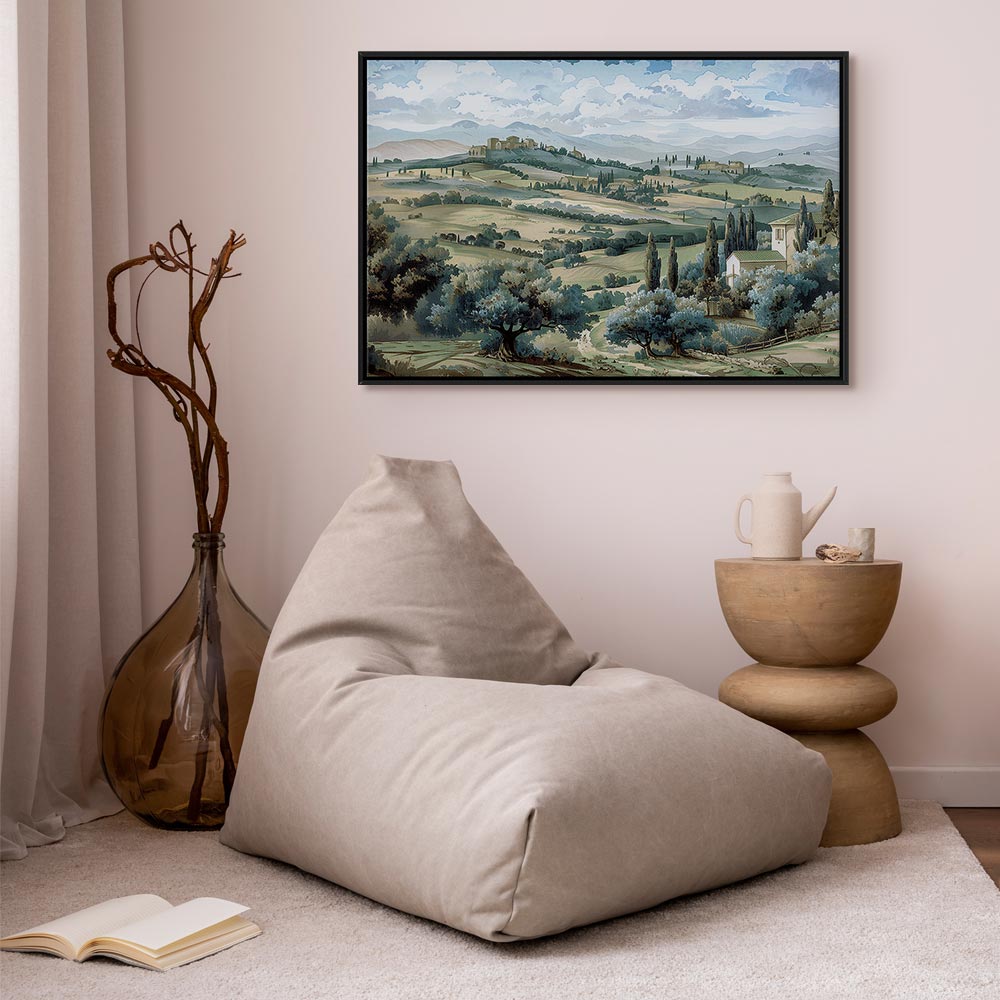 Canvas Print - Landscape with Green Fields and Trees Tuscan Sunny View