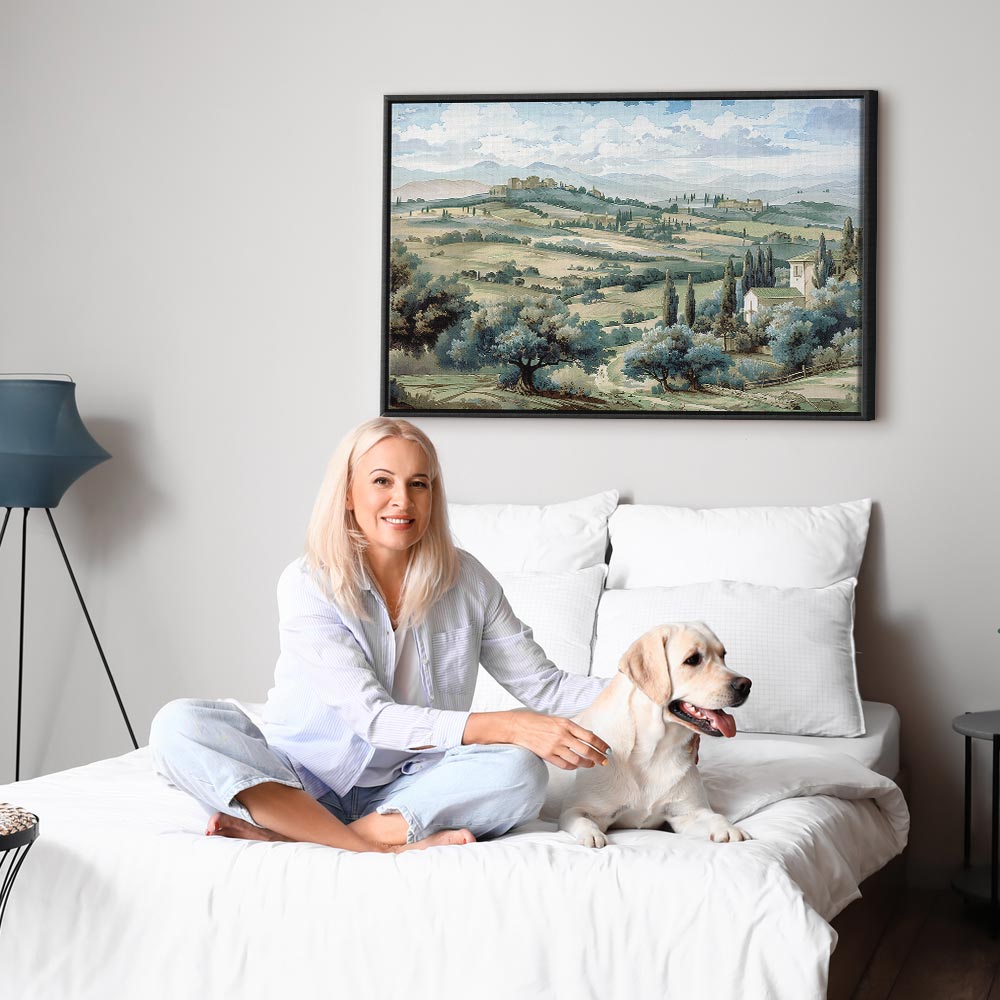 Canvas Print - Landscape with Green Fields and Trees Tuscan Sunny View