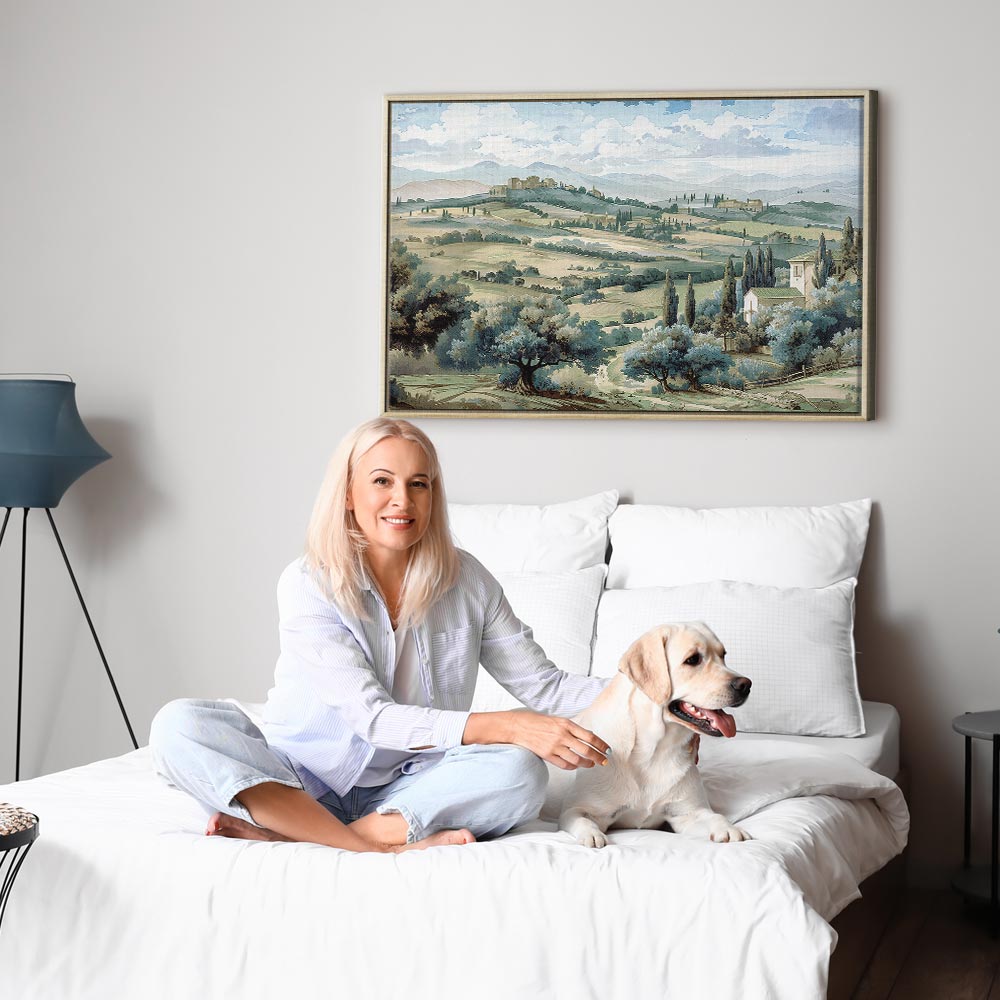 Canvas Print - Landscape with Green Fields and Trees Tuscan Sunny View