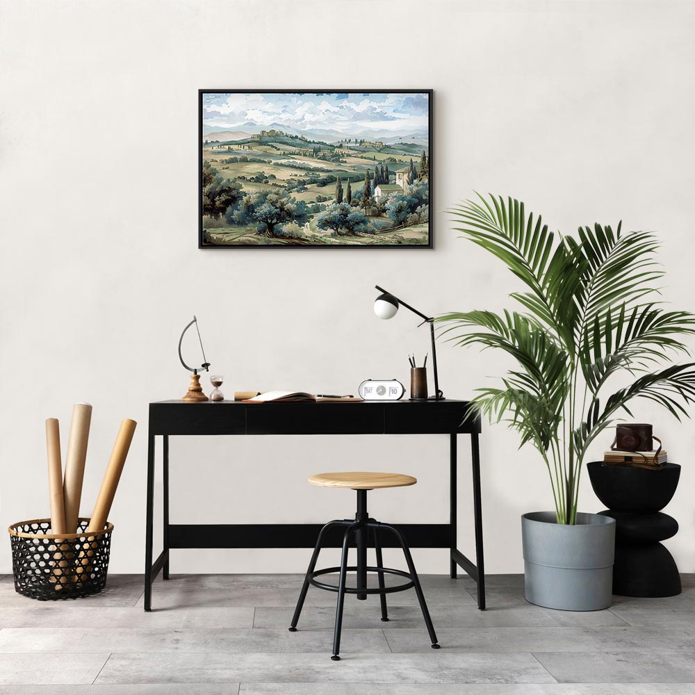 Canvas Print - Landscape with Green Fields and Trees Tuscan Sunny View