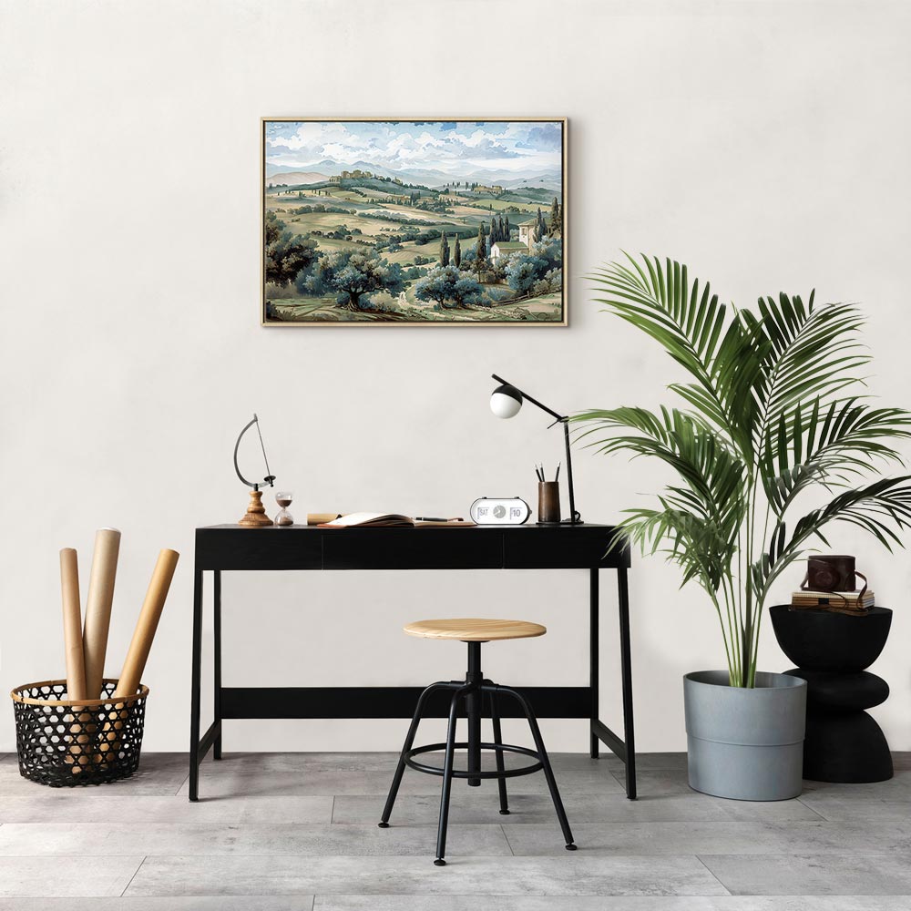 Canvas Print - Landscape with Green Fields and Trees Tuscan Sunny View