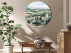 Sunny Green Fields Landscape Round Canvas Print
