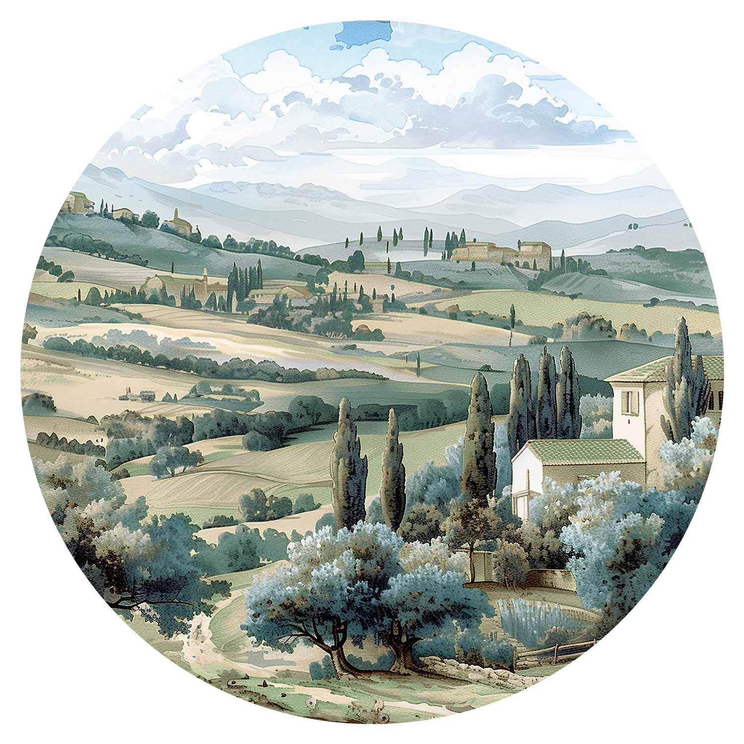 Sunny Green Fields Landscape Round Wall Mural