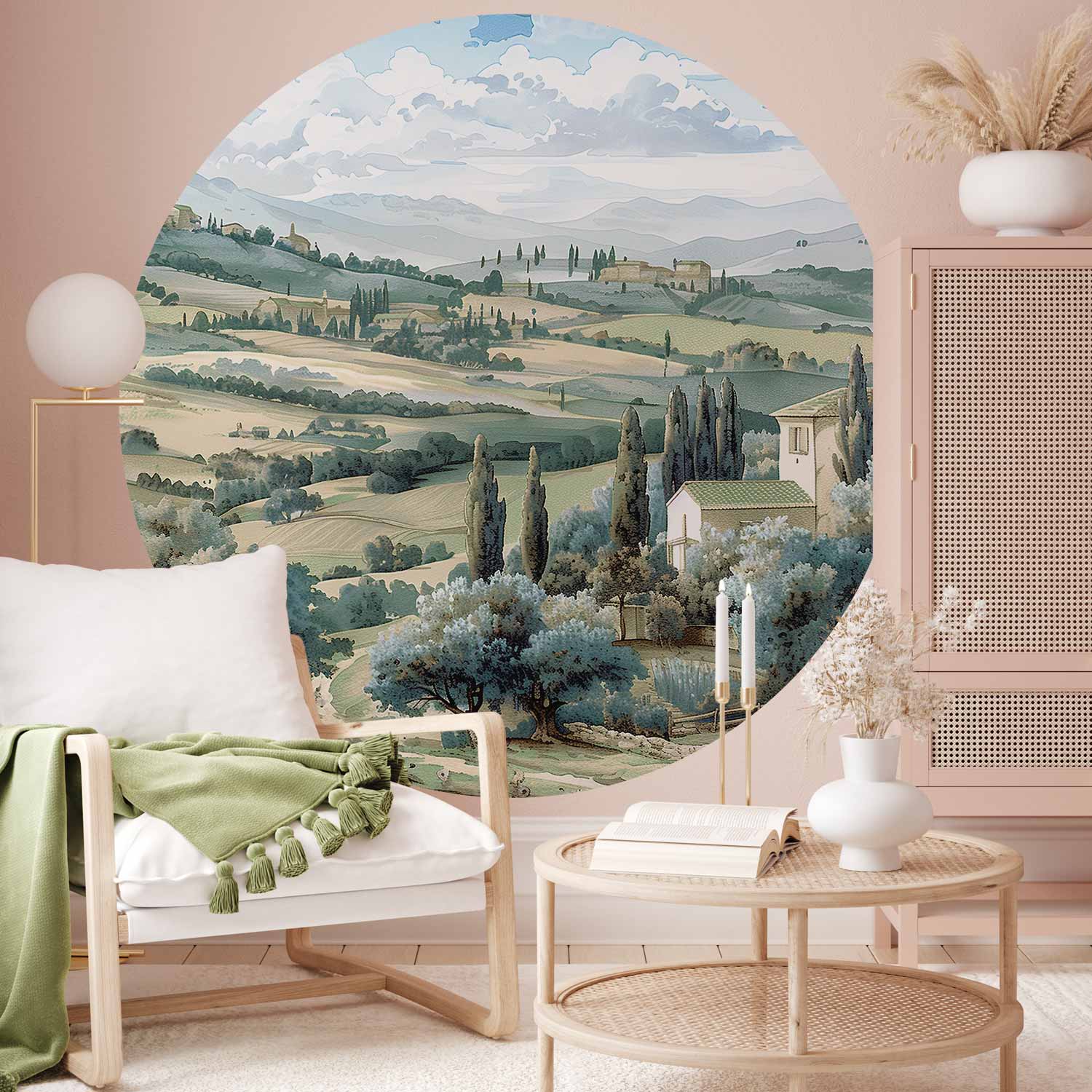 Sunny Green Fields Landscape Round Wall Mural
